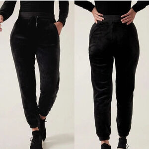 Athleta Double Cozy Karma Black Velour Fleece Plush Sweat pant Jogger Athleisure